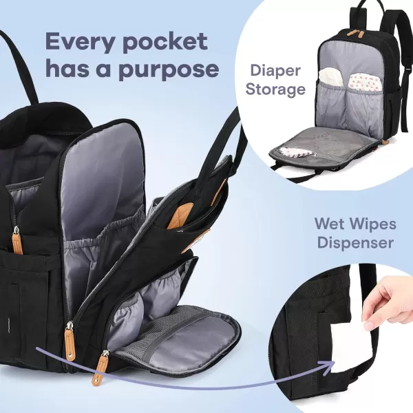 RUVALINO Diaper Bag Backpack, Multifunction Travel Back Pack Maternity Baby Changing Bags, Large Capacity, Waterproof and Stylish, Black