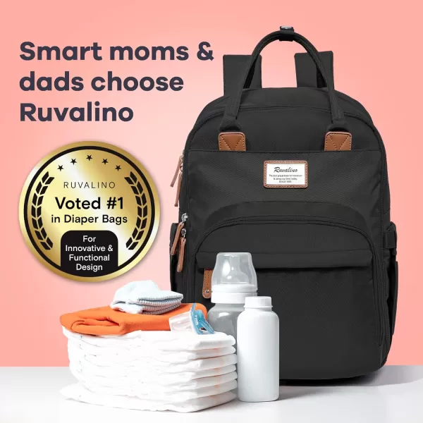 RUVALINO Diaper Bag Backpack, Multifunction Travel Back Pack Maternity Baby Changing Bags, Large Capacity, Waterproof and Stylish, Black