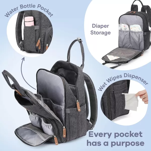 RUVALINO Diaper Bag Backpack, Multifunction Travel Back Pack Maternity Baby Changing Bags, Large Capacity, Waterproof and Stylish, Black