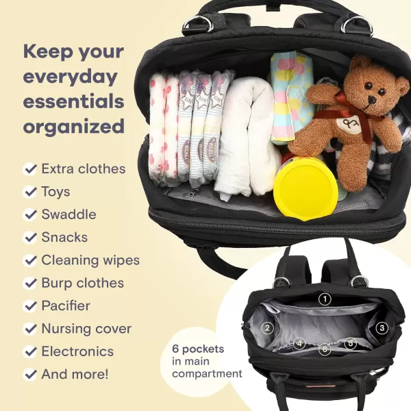 RUVALINO Diaper Bag Backpack, Multifunction Travel Back Pack Maternity Baby Changing Bags, Large Capacity, Waterproof and Stylish, Black