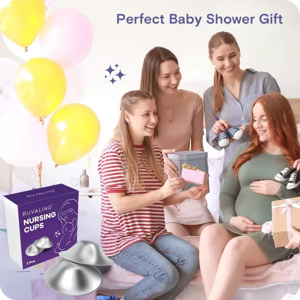 RUVALINO Original Silver Nursing Cups, Breastfeeding Essentials Nipple Shields for Nursing Newborn, Nipple Cover for Breastfeeding, Healing Cups for Sore Nipple Relief, No Need Nipple Cream 