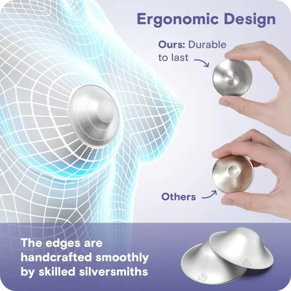 RUVALINO Original Silver Nursing Cups, Breastfeeding Essentials Nipple Shields for Nursing Newborn, Nipple Cover for Breastfeeding, Healing Cups for Sore Nipple Relief, No Need Nipple Cream 