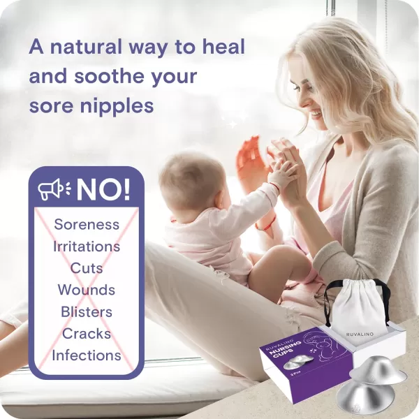 RUVALINO Original Silver Nursing Cups, Breastfeeding Essentials Nipple Shields for Nursing Newborn, Nipple Cover for Breastfeeding, Healing Cups for Sore Nipple Relief, No Need Nipple Cream 