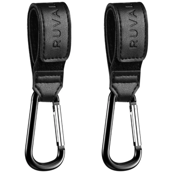 Leather Stroller Hooks for Diaper Bag and Stroller Organizer - RUVALINO® Stroller Strap with Large Carabiner Clip for Shopping Bags - Accessories for Wheelchair, Shopping and Pet Carts, Brown, 2 Pack