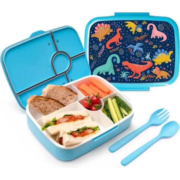 RUVALINO Bento Lunch Box for Kids, 5-Compartment Bento-Style Kids Lunch Box with Utensils, Leak-Proof, Dishwasher Safe, Pre-School Kid Daycare Lunches Snack Container for Ages 5 and up, Unicorn