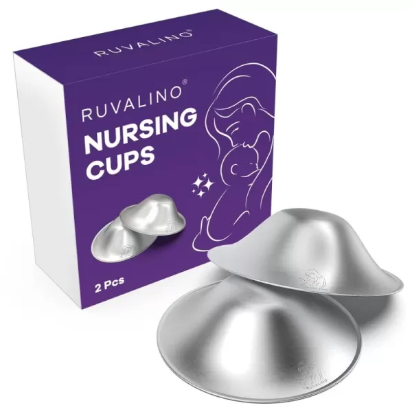 RUVALINO Original Silver Nursing Cups, Breastfeeding Essentials Nipple Shields for Nursing Newborn, Nipple Cover for Breastfeeding, Healing Cups for Sore Nipple Relief, No Need Nipple Cream 