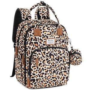 imageRUVALINO Diaper Bag Backpack  Multifunction Travel Back Pack Maternity Baby Changing Bags Diaper Changing Totes Large Capacity Waterproof and Stylish Baby Travel Essential Army GreenYellow Leopard
