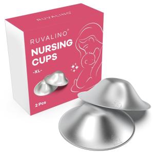 imageOriginal Silver Nursing Cups RUVALINO Breastfeeding Essentials Nipple Shields for Nursing Newborn Nipple Cover for Breastfeeding Healing Cups for Sore Nipple Relief FSA or HSA Eligible XLSilverXL