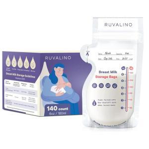 imageRUVALINO Breast Milk Storage Bags Freezer  6oz 140 Count TempSensing Breastmilk Storage Bag for Breastfeeding with Pour Spout Presterilized NoLeak Bag for Fridge ampamp Freezing FSA or HSA Eligible