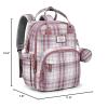 imageRUVALINO Diaper Bag BackpackMultifunction Travel Baby Diaper Bag with Changing Pad Insulated Bottle Holders ampamp Pacifier Case Large Capacity Waterproof GrayPink Plaid