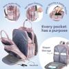 imageRUVALINO Diaper Bag BackpackMultifunction Travel Baby Diaper Bag with Changing Pad Insulated Bottle Holders ampamp Pacifier Case Large Capacity Waterproof GrayPink Plaid