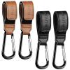 imageRUVALINO Leather Stroller Hooks for Diaper Bag and Stroller Organizer  Stroller Strap with Large Carabiner Clip for Bags  Accessories for Wheelchair Shopping and Pet Cart Black and Brown 4 PackLeatherBrownBlack