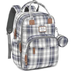 imageRUVALINO Diaper Bag Backpack Multifunction Travel Pack Maternity Baby Changing Bags Large Capacity Waterproof Blue Plaid