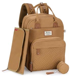 imageRUVALINO Diaper Bag Backpack Multifunction Travel Pack Maternity Baby Changing Bags Large Capacity Waterproof GrayGolden Brown