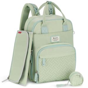 imageRUVALINO Diaper Bag Backpack Multifunction Travel Pack Maternity Baby Changing Bags Large Capacity Waterproof GrayLight Green
