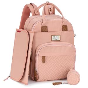 imageRUVALINO Diaper Bag Backpack Multifunction Travel Pack Maternity Baby Changing Bags Large Capacity Waterproof GrayPink