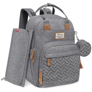 imageRUVALINO Diaper Bag Backpack Multifunction Travel Pack Maternity Baby Changing Bags Large Capacity Waterproof GrayStylishlight Gray