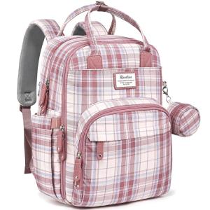 imageRUVALINO Diaper Bag BackpackMultifunction Travel Baby Diaper Bag with Changing Pad Insulated Bottle Holders ampamp Pacifier Case Large Capacity Waterproof GrayPink Plaid