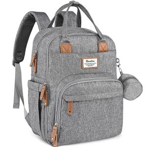 imageRUVALINO Diaper Bag BackpackMultifunction Travel Baby Diaper Bag with Changing Pad Insulated Bottle Holders ampamp Pacifier Case Large Capacity Waterproof GrayGray