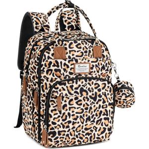 imageRUVALINO Diaper Bag BackpackExpandable Baby Bag with up to 50 Capacity Baby Essentials Bag with Changing Pad Insulated Bottle Holders ampamp Pacifier Case Waterproof Dark Gray XLYellow Leopard