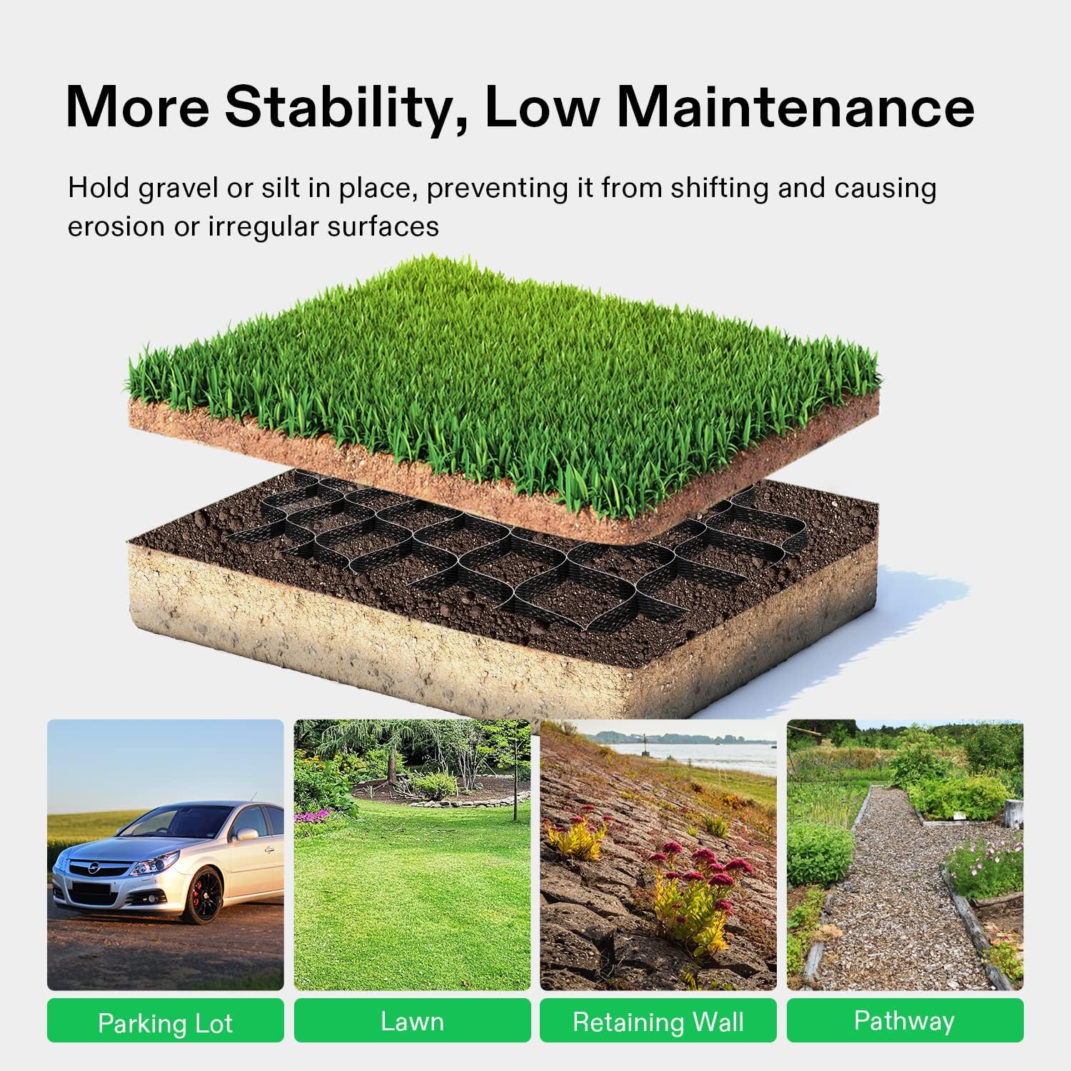 VEVOR Geo Grid 9x17ft Ground Geocell Ground Grid 1885 Lbs Per Sq Patio Paver For Slope Driveways - 2in