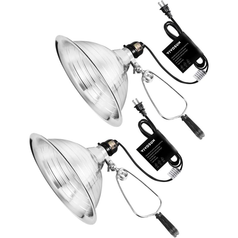 VIVOSUN Clamp Lamp Light with Detachable 8.5 Inch Aluminum Reflector up to 150 Watt E26 Socket , 6 Feet Cord, UL Listed, Pack of 2)