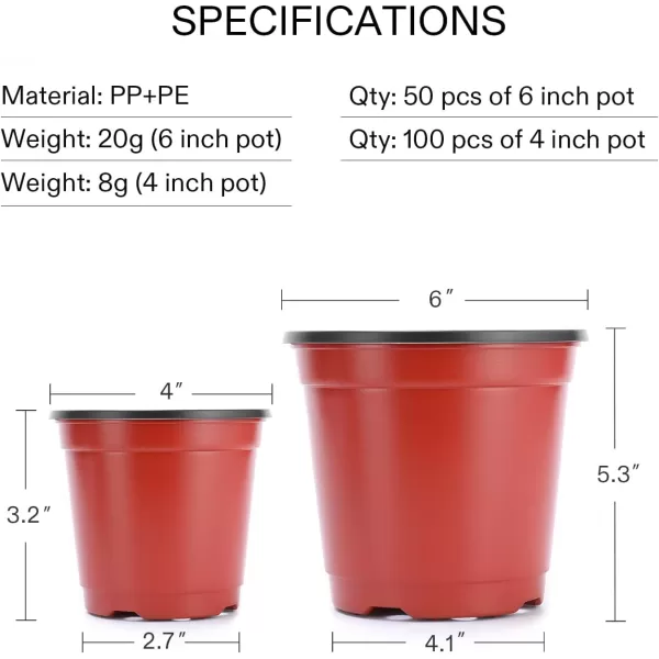 VIVOSUN 100pcs 4 Inch Planter Nursery Pots, Plastic Pots for Flower Seedling