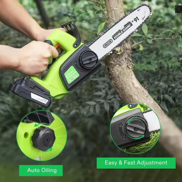 VIVOSUN 10" Cordless Chainsaw with 2Pcs 20V Rechargeable 2000mAh Batteries and Fast Charger, Security Lock, Automatic Oiler, Lightweight mini chainsaw for Women, Powered Electric Chainsaw for Trimming