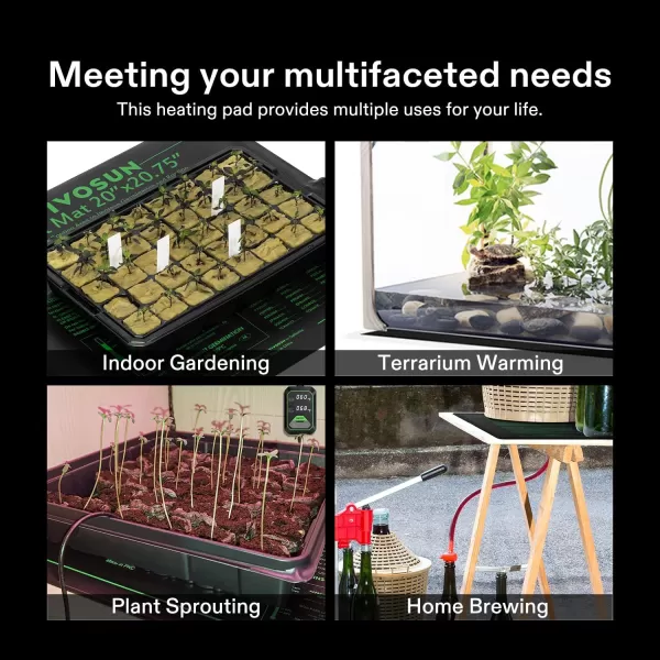 VIVOSUN 10"x20.75" Seedling Heat Mat with Built-in Temperature Controller, UL &amp; MET-Certified Waterproof Plant Heating Pad for Germination, Hydroponics, Brewing, Breeding, and Greenhouses
