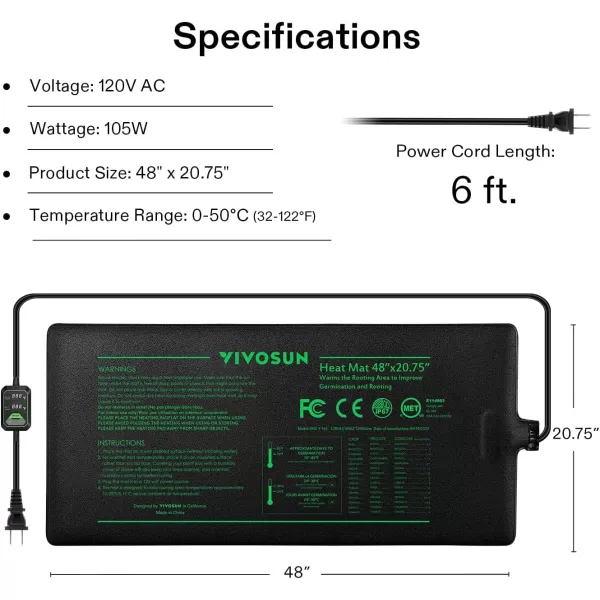 VIVOSUN 10"x20.75" Seedling Heat Mat with Built-in Temperature Controller, UL &amp; MET-Certified Waterproof Plant Heating Pad for Germination, Hydroponics, Brewing, Breeding, and Greenhouses