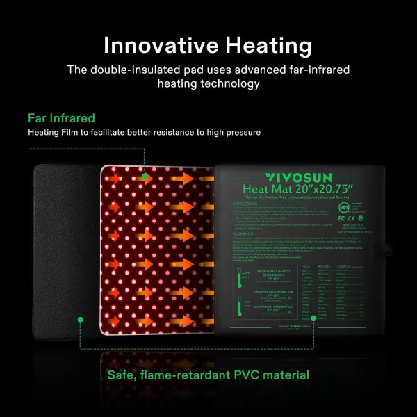 VIVOSUN 10"x20.75" Seedling Heat Mat with Built-in Temperature Controller, UL &amp; MET-Certified Waterproof Plant Heating Pad for Germination, Hydroponics, Brewing, Breeding, and Greenhouses
