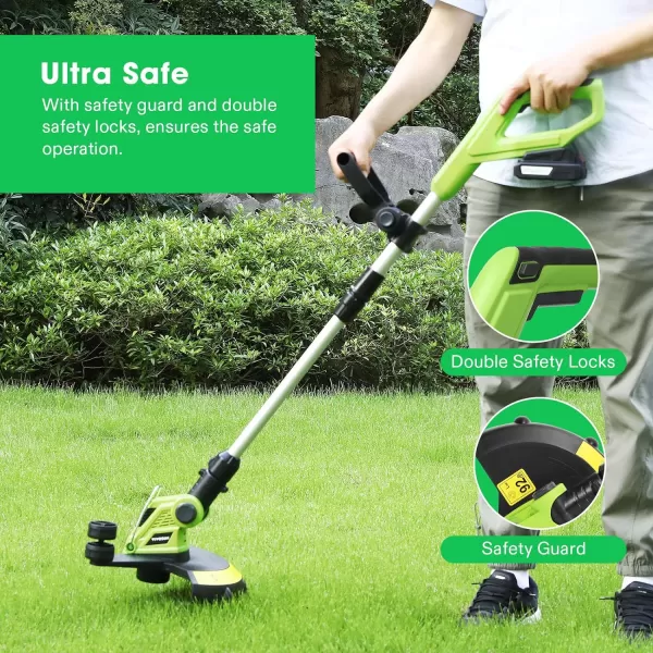 VIVOSUN 12” Cordless String Trimmer and Edger, 20V 2.0Ah Weed Eater, 2-Speed Control with Adjustable Head, Pole &amp; Handle, Spool, Lightweight &amp; Compact Trimmer, Battery and Fast Charger Included