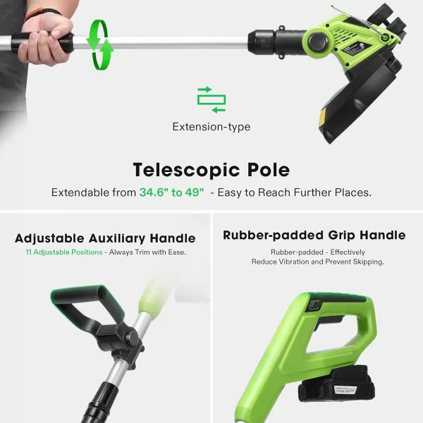 VIVOSUN 12” Cordless String Trimmer and Edger, 20V 2.0Ah Weed Eater, 2-Speed Control with Adjustable Head, Pole &amp; Handle, Spool, Lightweight &amp; Compact Trimmer, Battery and Fast Charger Included