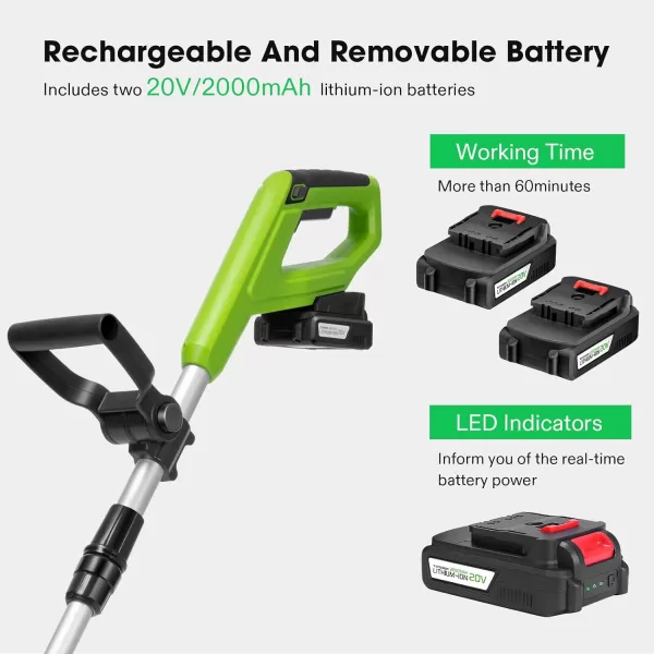 VIVOSUN 12” Cordless String Trimmer and Edger, 20V 2.0Ah Weed Eater, 2-Speed Control with Adjustable Head, Pole &amp; Handle, Spool, Lightweight &amp; Compact Trimmer, Battery and Fast Charger Included