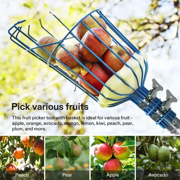 VIVOSUN 13-Foot Fruit Picker , Cherry Picker, Telescopic Fruit Picking Pole with Twist-On Basket, Adjustable Lightweight Aluminum Pole for Apples, Oranges, Bag &amp; Gloves Included, Blue