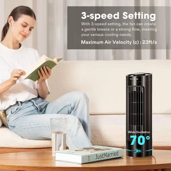 VIVOSUN 13'' Tower Fan, Bladeless Desk Fan with 3 Speeds and 70° Oscillation, Portable and Compact, Quiet Cooling Fan for Home and Office, White