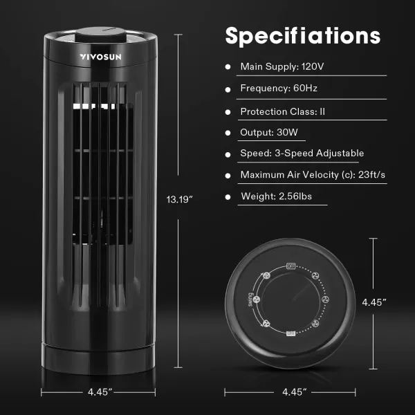 VIVOSUN 13'' Tower Fan, Bladeless Desk Fan with 3 Speeds and 70° Oscillation, Portable and Compact, Quiet Cooling Fan for Home and Office, White