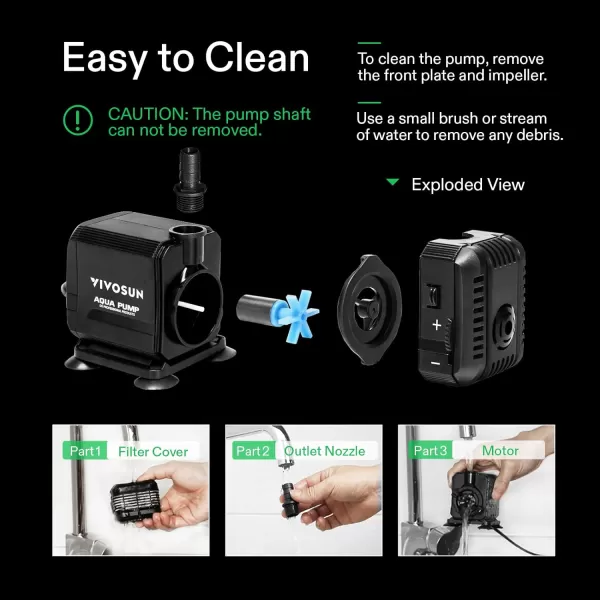 VIVOSUN 130GPH Submersible Pump, Ultra Quiet Water Pump with 2.6ft High Lift, Fountain Pump with 5ft Power Cord, 2 Nozzles for Fish Tank, Pond, Aquarium, Statuary, Hydroponics