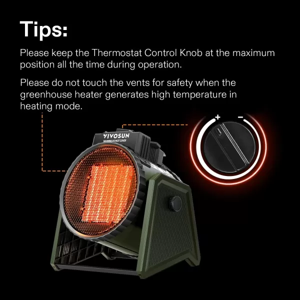 VIVOSUN 1500W Portable Greenhouse Heater with Adjustable Digital Thermostat, 1500W/750W Electric Heater with 3 Modes for Fast Heating, Overheat Protection and Dust Proof for Grow Tent, Patio, Outdoor