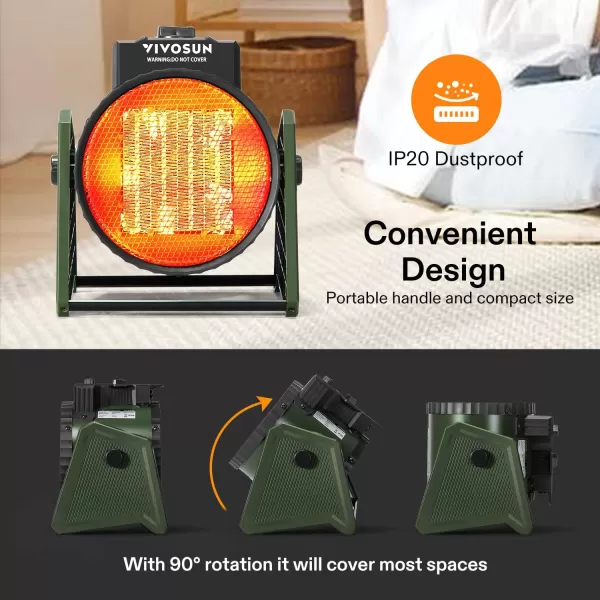 VIVOSUN 1500W Portable Greenhouse Heater with Adjustable Digital Thermostat, 1500W/750W Electric Heater with 3 Modes for Fast Heating, Overheat Protection and Dust Proof for Grow Tent, Patio, Outdoor