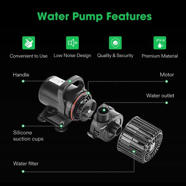 VIVOSUN 1600 GPH Submersible Water Pump, 100W Pond Pump, Ultra Quiet Aquarium Pump with 14FT. Lift Height for Pond, Waterfall, Fish Tank, Statuary, Hydroponic