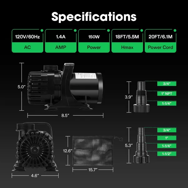 VIVOSUN 1982 GPH Submersible Water Pump, 110W Pond Pump, Ultra Quiet Aquarium Pump with 14.8FT Lift Height for Pond, Waterfall, Fish Tank, Statuary, Hydroponic