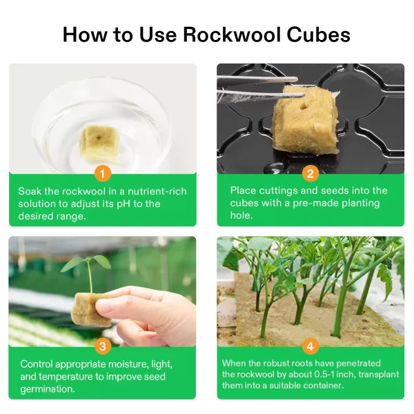 VIVOSUN 1" Rockwool Cubes, 200 Plugs Stonewool Starter Grow Cubes for Cuttings, Cloning, Plant Propagation, Seed Starting, Hydroponic Grow Media for Vigorous Plant Growth, 4 Sheets of 200 Plugs