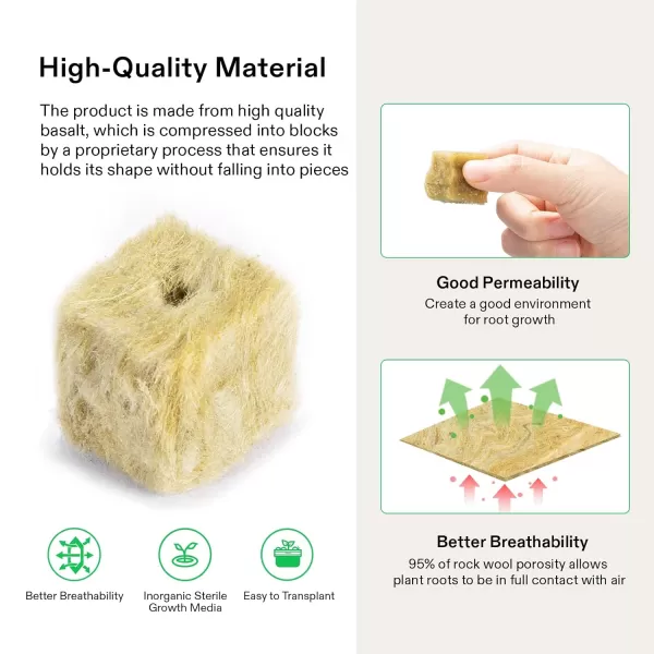 VIVOSUN 1" Rockwool Cubes, 200 Plugs Stonewool Starter Grow Cubes for Cuttings, Cloning, Plant Propagation, Seed Starting, Hydroponic Grow Media for Vigorous Plant Growth, 4 Sheets of 200 Plugs