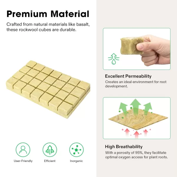 VIVOSUN 1" Rockwool Cubes, 200 Plugs Stonewool Starter Grow Cubes for Cuttings, Cloning, Plant Propagation, Seed Starting, Hydroponic Grow Media for Vigorous Plant Growth, 4 Sheets of 200 Plugs