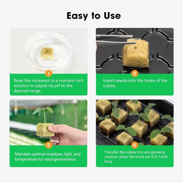 VIVOSUN 1" Rockwool Cubes, 200 Plugs Stonewool Starter Grow Cubes for Cuttings, Cloning, Plant Propagation, Seed Starting, Hydroponic Grow Media for Vigorous Plant Growth, 4 Sheets of 200 Plugs