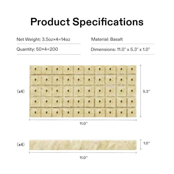 VIVOSUN 1" Rockwool Cubes, 200 Plugs Stonewool Starter Grow Cubes for Cuttings, Cloning, Plant Propagation, Seed Starting, Hydroponic Grow Media for Vigorous Plant Growth, 4 Sheets of 200 Plugs