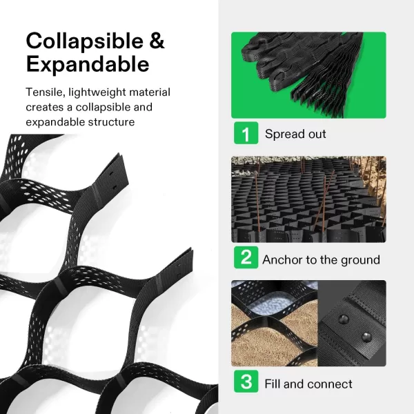 VIVOSUN 2’’ Depth Ground Grid, 9x17 ft, High-Density HDPE Geo Cell, 1885 lbs per sq ft Load, Foldable &amp; Tensile, Easy Installation with Gloves, Perfect for Gardens, Driveways, Pathways, Slopes