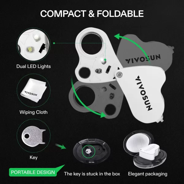 VIVOSUN 2-Pack 30X 60X Illuminated Jewelers Loupe Foldable Magnifier with LED Light for Jewelry Gems Watches Coins Stamps Antiques Black