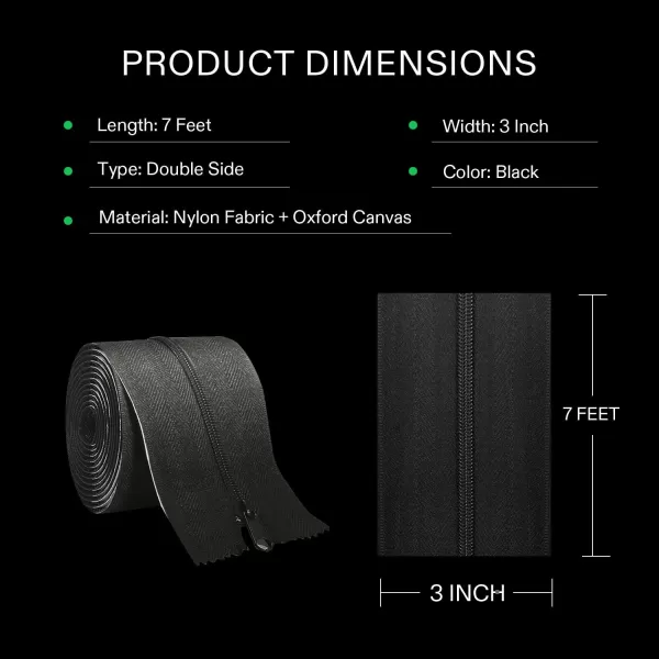 VIVOSUN 2-Pack Heavy Duty Zipper, 3In. x 7Ft. Peel &amp; Stick Zipper for Tarp, Double-Side Greenhouse Zipper Indoor Outdoor Dust Barriers Tent Zipper, Black